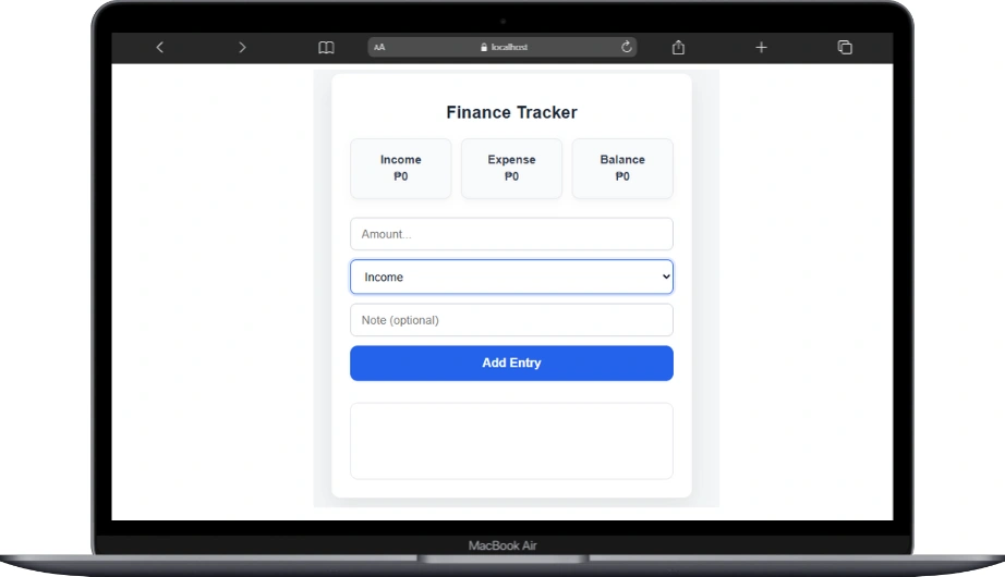 Screenhot of Finance Tracker Output Using React Js